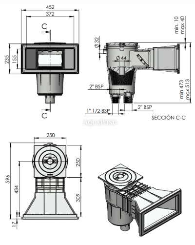 Astralpool Skimmer 17,5 l cu gât standard și ramă decorativă, pentru piscine din beton fără liner