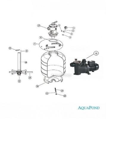 Piese de schimb - Echipament de filtrare - ROMA KIT 500, recipient de filtrare ROMA 500, vană cu șase căi, suport, pompă Preva 50, 9 m3/h