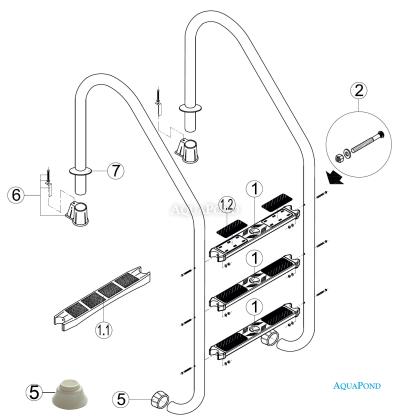 Piese de schimb pentru scara din inox Standard cu 2 trepte, AISI 304
