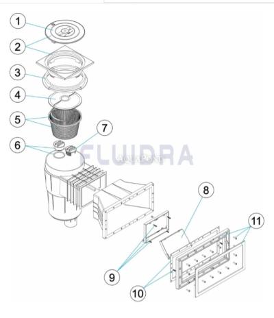 Piese de schimb pentru skimmer de 17,5 l cu gât lat și capac pătrat - culoare gri deschis (RAL7004)
