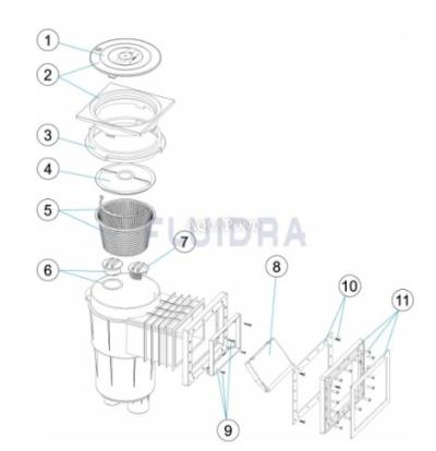 Piese de schimb pentru skimmer Astralpool cu gât standard și capac pătrat - culoare albă