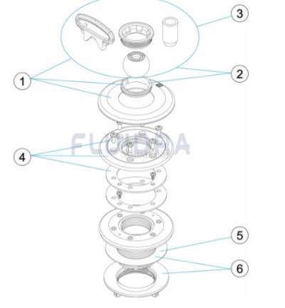 Piese de schimb pentru duza de recirculare sistem Multiflow cu filet exterior, culoare gri antracit (RAL 7016) - pentru piscine prefabricate