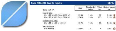 Folie grea Cefil de 1,5 mm cu tratament antifungic FRANCE (albastru deschis), folie antiderapantă, lățime 1,65 m - prețul este pe m2