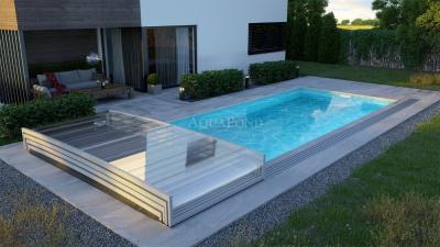 Acoperișul PARADE LOW pentru piscina Compasspools Classic 63, dimensiunea interioară a acoperirii: 3,25 m x 6,40 m