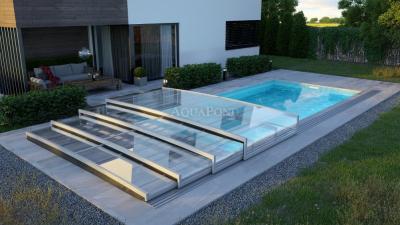 Acoperișul PARADE LOW pentru piscina Compasspools Fun 74, dimensiunea interioară a acoperirii: 3,75 m x 7,50 m