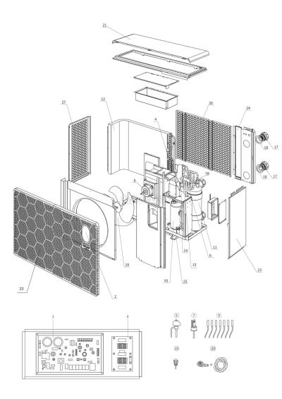 Piese de schimb - Pompă de căldură iGarden Fairland Inver-X20 (X20-14C) 14 kW cu răcire, pentru până la 50 m3