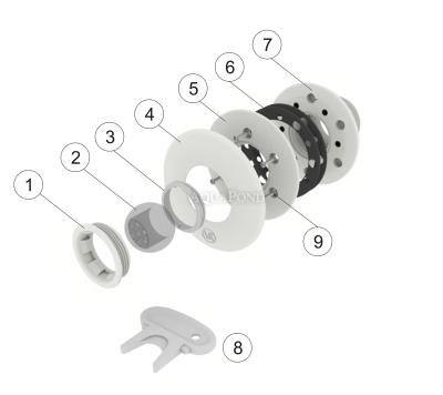 Piese de schimb pentru setul de jeturi VA, cu duze din alamă, racordare prin lipire 50 mm, culoare albă, pentru piscine cu liner