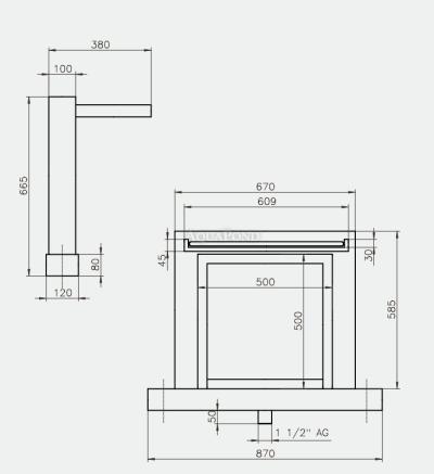 Eichenwald Ideal Cascadă AQUARIUS, 600 mm, sticlă/oțel inoxidabil, bule de aer, iluminare LED cu telecomandă
