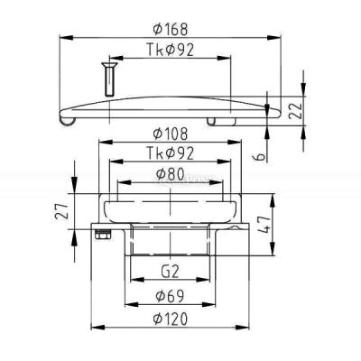 Hugo Lahme Podlahová výpusť, napojenie 2“ in, protivírivý kryt Ø 168 mm, pre fóliové a keramické bazény