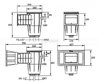 Skimmer Kripsol pre fólie, sanie 200 mm x 180 mm, s vak. kotúčom