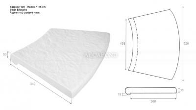 Bazénový lem s nosom Rádius R175 cm vnútorný, betón Exclusive