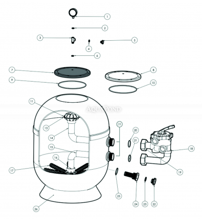 Náhradne diely pre filtračnú nádobu Lissa priemer 510 mm so šesťcestným ventilom