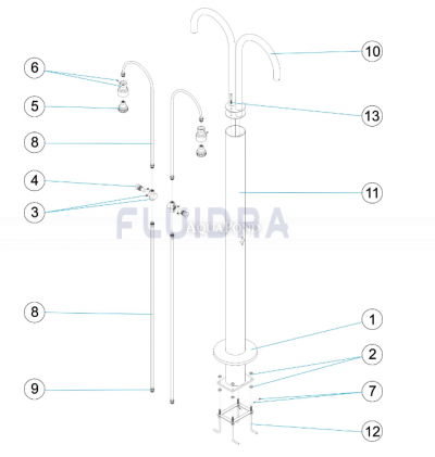 Sprcha k verejným bazénom s 2 kropítkami a 2 automatickými ventilmi AISI 316