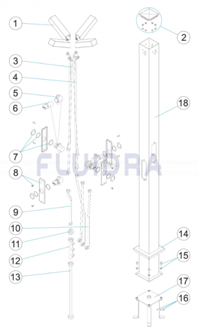 Sprcha s 4 kropítkami a 4 ventilmi