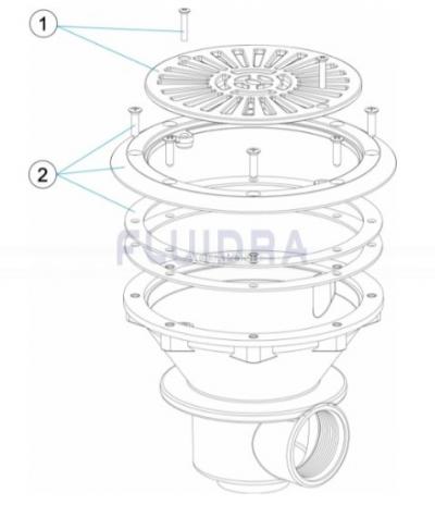 Náhradné diely pre dnovú výpusť Ø 210 mm s mriežkou z ABS plastu - farba svetlo šedá (RAL7004) - kód produktu: 00271CL129