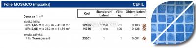 Cefil ťažká fólia 1,5 mm s polyesterovou vložkou a potlačou MOSAICO (modrá mozaika), 1,65 m šírka, metráž - cena je za m2