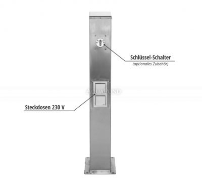 Eichenwald Ideal Dávkovač vody štvorcový so zásuvkami a LED osvetlením, leštená nehrdzavejúca oceľ, Modell 71