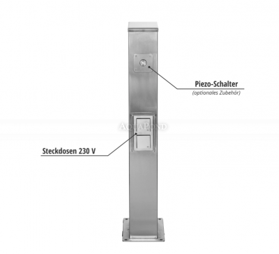Eichenwald Ideal Dávkovač vody štvorcový so zásuvkami a LED osvetlením, leštená nehrdzavejúca oceľ, Modell 71