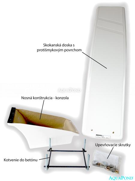 Bazénová skokanská doska 1600x460x390mm - DYNAMIC biela