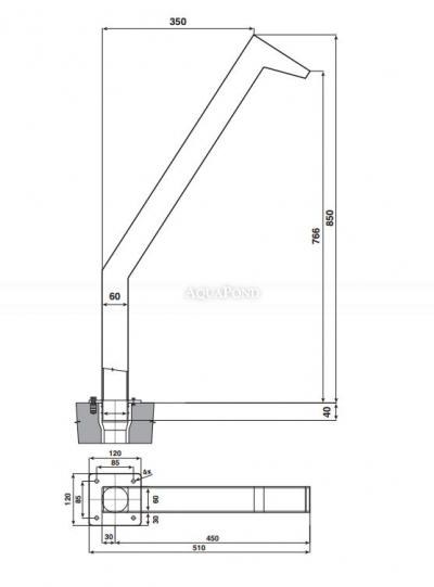 Žirafa 55 mm, nerez, pripojenie 63 mm, povrch matný_rozmery