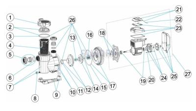 Nadomestni deli za črpalko Astralpool Victoria Plus Silent VS - 2 HP, 230 V z regulacijo vrtljajev - koda izdelka: 67548